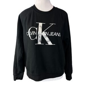 Calvin Klein Jeans Sweatshirt Sz Large Spellout Logo Crewneck Black White
